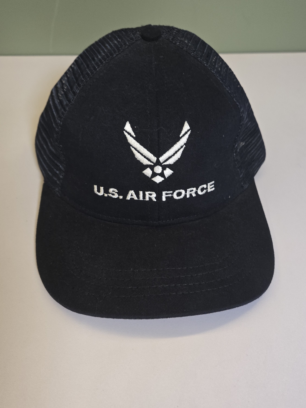 Vintage 90s US Air Force Trucker Hat Navy Blue Mesh Snapback - Made in USA